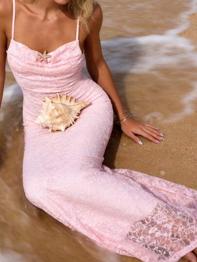 INAWLY Women's Summer Vacation Metal Starfish Decor Fish Tail Hem Dress