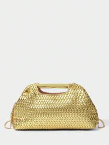 SHECARRY LADIES CLUTCH BAG, GOLD WOVEN EMBOSSED PU CLUTCH BAG - Gold - View 1