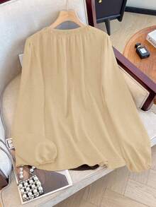 GlowEve CURVE 大码女式圆领泡泡袖衬衫，适合通勤和日常穿着，面料柔软舒适。 - 杏色 - 查看 2