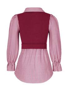 EMERY ROSE Women's Casual Striped Patchwork 2 In 1 Top Fall Cloth For Women - Burgundy - View 7
