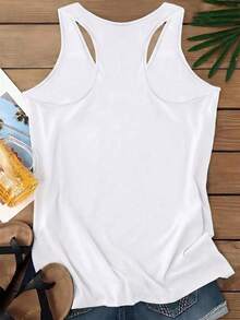EMERY ROSE Camiseta sin mangas minimalista casual con cristal con forma de corazón, adecuada para el verano, tallas grandes - Blanco - Ver 2