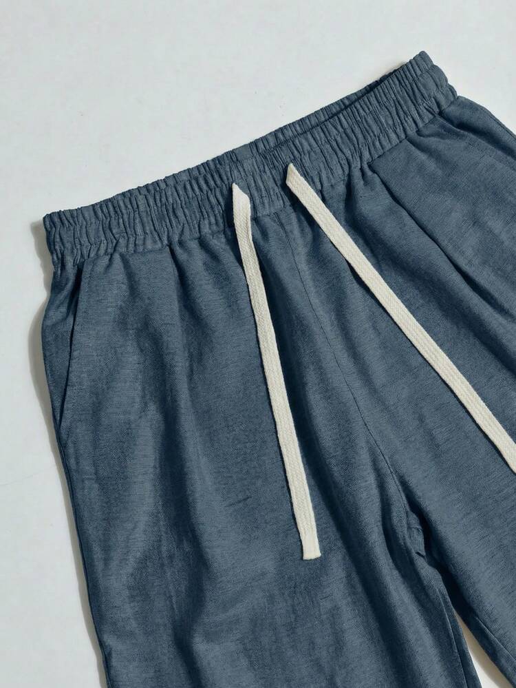 VIVINTIMO Men's Drawstring Waist Pockets Wide Leg Loose Casual Pants - Navy Blue - View 4