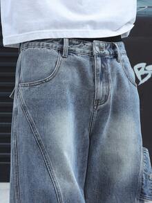 Manfinity EMRG Quần jean nam màu xanh denim dáng rộng ống rộng - Rửa nhẹ - Xem 5
