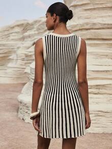 Maija 女士条纹纽扣设计无袖休闲针织连衣裙 - 彩色 - 查看 3