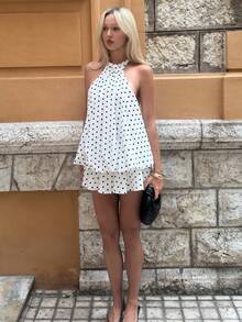 Theaadoraa Robe mini élégante à dos nu et imprimé pois pour femmes - Multicolore - Voir 4