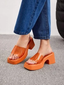 HighSole Woman Shoes Minimalist Thick Sole Single Band Fashion Summer Orange Wedge Slide Sandals For Summer Vacation Shoes Summer Party Baddie Chic Gorgeous Style Spring Shoes Spring Break Easter - Orange - View 5