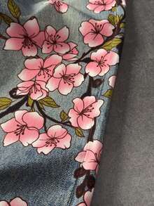 ROMWE MEN 男士花卉虎纹牛仔裤 - 藍色 - 查看 5