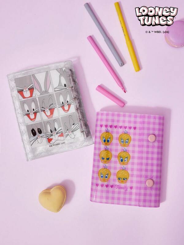 LOONEY TUNES X Joivida A7 Size Portable Transparent Star Loose Leaf Binder, Transparent Sticker Book, Photo Storage Bag, Album, Budget Planner, Diary, Notebook, Office Supplies, Suitable For Office Workers, Students, Planner Enthusiasts, Office Personnel, Stationery Collectors, Budget Planners, Daily Office, Campus Study, Planner Creation, Budget Recording, Photo Storage, Commuting Carry, Transparent Visibility, Star Design Aesthetics, Portable And Easy To Carry, Loose Leaf Compatible