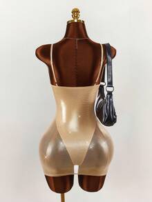 Amplova 女士低胸透视性感迷你连衣裙 - 金色 - 查看 2