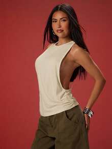 Denimoi 露背低袖性感O型环上衣 GNO夜店装 演唱会服装 肌肉背心 街头服饰 - 杏色 - 查看 2