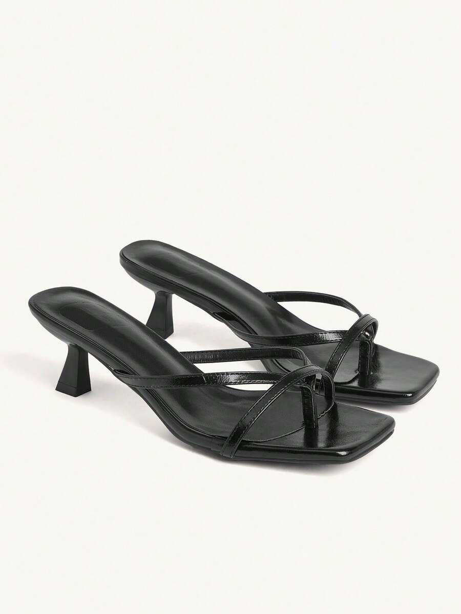 CUCCOO CHICEST Black Patent Leather Padded Feet, High Heels, Square Head, Thin Heels, And Sandals. - Black - View 1