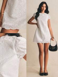 Poéselle Đầm ngắn tay đơn sắc tối giản dành cho nữ, trang trí nơ, thích hợp mặc hàng ngày. - trắng - Xem 2