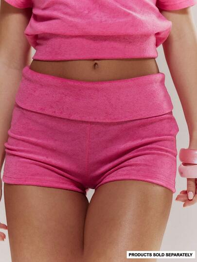MUSERA Low Rise Towelling Foldover Hotpants Micro Shorts Spring Summer Cute Girly Holiday Vacation Beach Everyday Casual Sorbet