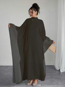 SHEIN Raffinéa 女士优雅纯色立领蝙蝠袖宽松连衣裙 - 黑色 - 查看 3