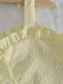 SHEIN Conjunto de 2 piezas de top de tirantes con textura en relieve y volantes y pantalones de pierna ancha en color amarillo para niñas y adolescentes, lindo y de moda para uso diario en primavera/verano - Amarillo - Ver 3