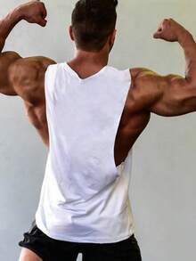 GymBeat Men's Casual Sports Printed Sleeveless T-Shirt - White - View 2