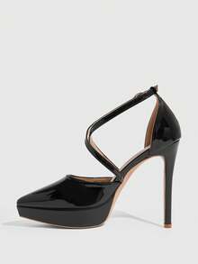 CUCCOO SZL Women's Pointed Sexy Strip Platform High-Heeled Sandals Prom Heels Summer Shoes - Black - View 4