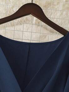 DreamSkyne Exquisite & Elegant  Plus Size Solid Color V-Neck Wrap Around Self-Tie Belt Elegant Dress - Blue - View 6