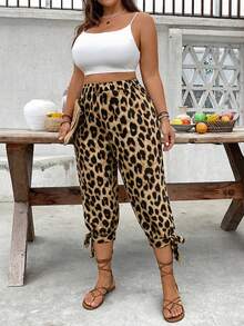EMERY ROSE Plus Size High Waist Drawstring 7/8 Pants, Spring/Summer - Coffee Brown - View 4