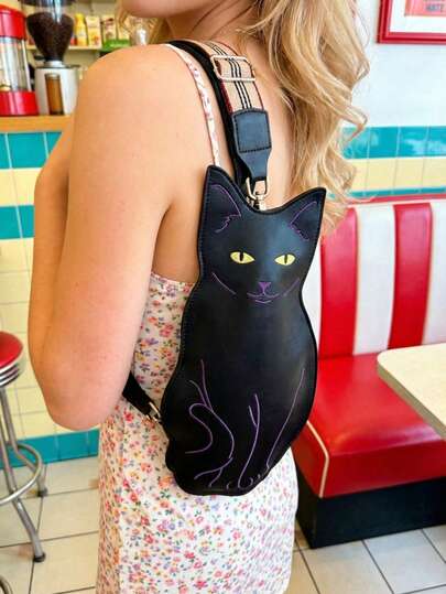 Joivida Bolso bandolera con diseño de gato de dibujos animados para niñas, bolso de hombro con forma personalizada y gran capacidad, bolso ligero y casual para uso diario y traslados para mujeres