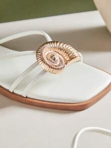 SHUZIA Women Minimalist Comfortable Metal Decor Slip-On Flat Sandals Summer Shoes - White - View 5