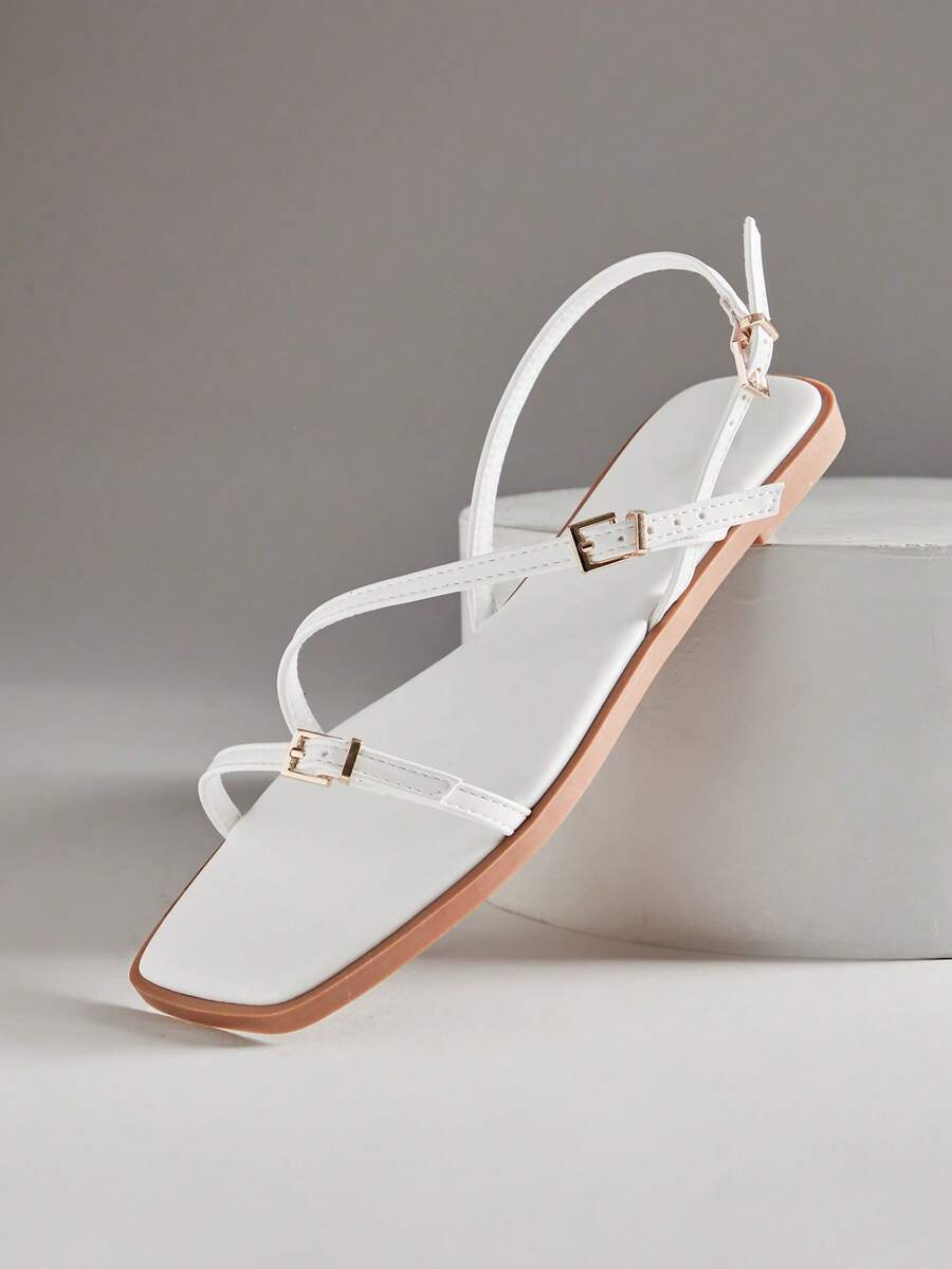 SHUZIA Women's Fashion Comfy Buckle Decor Strappy Flat Sandals Summer Shoes - White - View 1