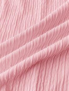 少女可爱白色露脐上衣，黑色蝴蝶结装饰，开衩下摆，夏季上衣 - 粉色 - 查看 6