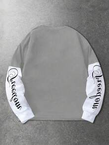 ROMWE MEN Men's Contrast Color Patchwork Gothic Style Letter Print T-Shirt - Grey - View 2