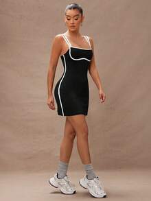 Lumalex 瑜伽和网球基本款露背女式运动连衣裙 - 黑與白 - 查看 8