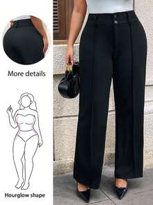 Hourglow 大码女装秋冬办公室通勤优雅休闲街头宽腰合身喇叭裤教师裤女长裤 - 黑色 - 查看 1