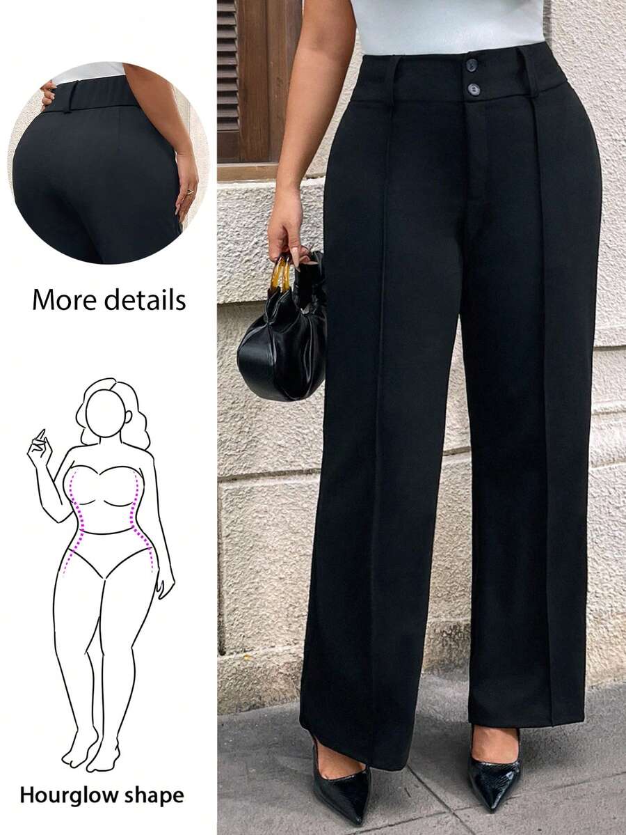 Hourglow 大码女装秋冬办公室通勤优雅休闲街头宽腰合身喇叭裤教师裤女长裤 - 黑色 - 查看 1