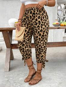 EMERY ROSE Plus Size High Waist Drawstring 7/8 Pants, Spring/Summer - Coffee Brown - View 7