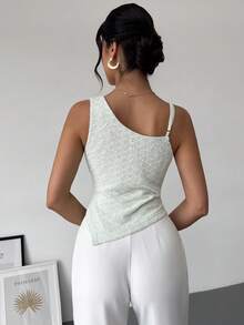 Rafferiza Women's Elegant White Summer Tank Top,Textured Fabric Sleeveless One Shoulder Asymmetric Hem Draped Party Night Fashionable Casual Classy Tops - Mint Green - View 2