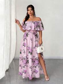 Elenzga Đầm maxi xếp ly eo, bèo nhún, kiểu dáng lãng mạn, gợi cảm dành cho nữ cỡ lớn, mẫu mới mùa xuân/hè, thích hợp cho kỳ nghỉ lãng mạn, hẹn hò, du lịch, dạo phố, lễ hội âm nhạc và những dịp lãng mạn. - Nhiều màu - Xem 4