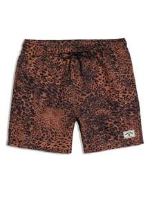 Manfinity KASUA Shorts de playa con estampado de leopardo, cintura con cordón y bolsillos para hombre, vacaciones - Marrón - Ver 4