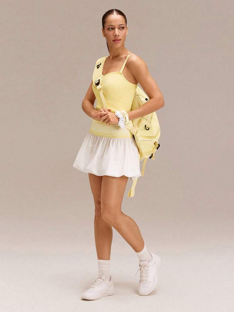UltraFine Soft Seamless Swing & Glow Breathable Sweat-Wicking Removable Cups Adjustable Straps Built-In Shorts Sweetheart Neckline Low-Rise Waist Bubble Skirt Dress Tennis Golf Pickleball Daily Casual Wear
