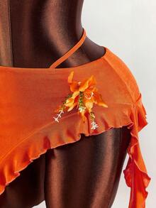 Amplova 2026 Low Waist 3D Floral Asymmetrical Hem Mini Skirt - Orange - View 13