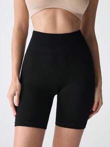 Loungeista Shorts de cintura ancha tejido de canalé - Negro - Ver 3