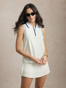 Activina  Women's Casual Sports Half-Zip Sleeveless Polo Shirt - Blue - View 5