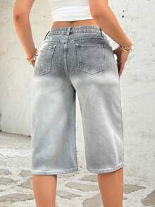 Rivivi Women's Casual Everyday Wear Denim Bermuda Shorts With Pockets - Light Grey - View 2