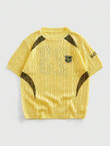 ROMWE MEN Áo len nam cổ tròn in họa tiết jacquard, phong cách đường phố. - Màu vàng - Xem 1