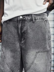 Modcrash Quần short denim nam trơn, viền tua rua, có túi, kiểu dáng thời trang, phong cách retro Mỹ, unisex, dáng rộng thoải mái, phù hợp cho trang phục mùa hè – thích hợp mặc hàng ngày và đi nghỉ hè. - Màu Xám nhạt - Xem 5