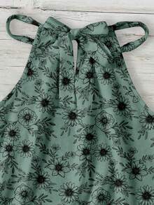 SHEIN LUNE Casual Minimalist Green Floral Line Print Pattern Women's Halter Neck Camisole, Suitable For Spring & Summer - Multicolor - View 6