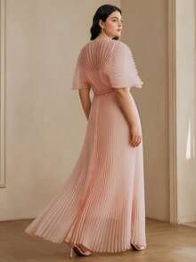 Anewsta Plus Size Solid Color Minimalist Casual Dress - Pink - View 2