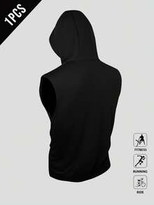 GymBeat 150g Men's Fashionable Casual Hooded Vest - Black - View 2