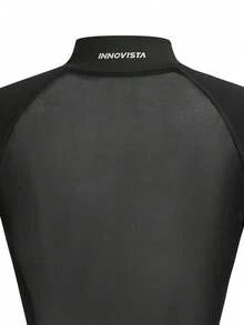 Innovista 女士纯色立领休闲日常通勤运动连体衣紧身衣健身紧身衣压缩紧身衣女士骑行服女士一体式运动服 - 黑色 - 查看 7
