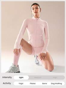 GLOWMODE FeatherFit™ For DD+ Slim-It Streamline Performance Secure Pockets Zip Up Long Sleeve Jacket Low Impact Yoga Pilates Daily Fall - Baby Pink - View 6