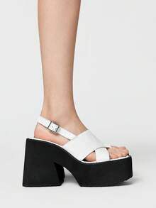 Sugerpunk Giày sandal đế xuồng thời trang và thoải mái dành cho nữ, hoàn hảo cho mùa xuân và mùa hè, với thiết kế lấy cảm hứng từ phong cách punk, mũi vuông đơn giản, chất liệu da mềm mại, họa tiết đan chéo, hở mũi, thoải mái cho kỳ nghỉ, câu lạc bộ đêm, tiệc tùng và sử dụng hàng ngày. - trắng - Xem 4