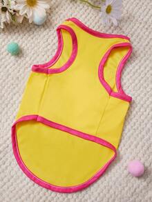 PETSIN 1件粉色格子蝴蝶结樱桃印花宠物背心黄色拼接玫瑰红柔软透气宠物服装 - 彩色 - 查看 2