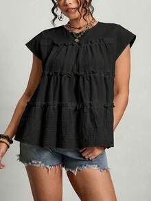 大码纯棉衬衫 女士纯色荷叶边宽松衬衫 女士节日服装 节日上衣 沙滩上衣 度假服装 女士度假上衣 女士夏季上衣 母亲节大码衬衫 女士衬衫 女士休闲上衣 女士休闲夏季上衣 大码上衣 女士纯棉上衣 女士上衣和衬衫 女士夏季上衣 女士大码上衣 母亲节 - 黑色 - 查看 6